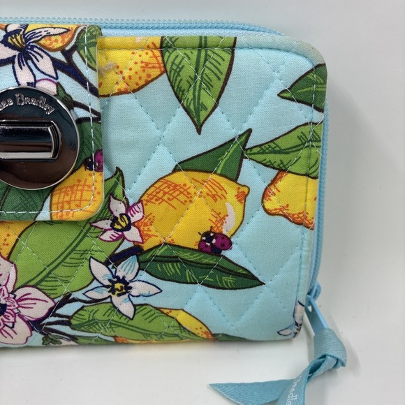 Vera Bradley Lemon Grove Turnlock Wallet Teal, Yellow, Leaves, Ladybug,‎ Flowers - Picture 4 of 9